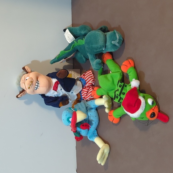The Idea Factory Other - Lot of 1997 1998 Meanies Boris Mucousaurus Splat in hat Bull Clinton Cold Turkey